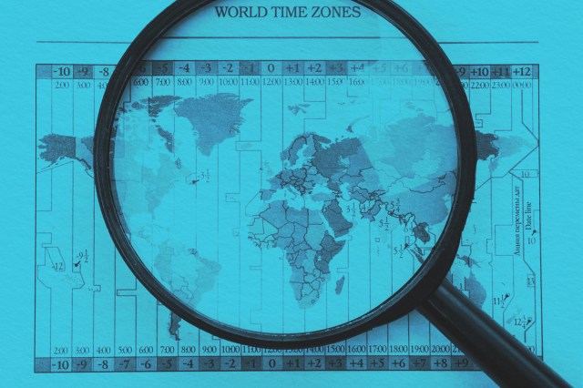 Magnifier on world map with time zones