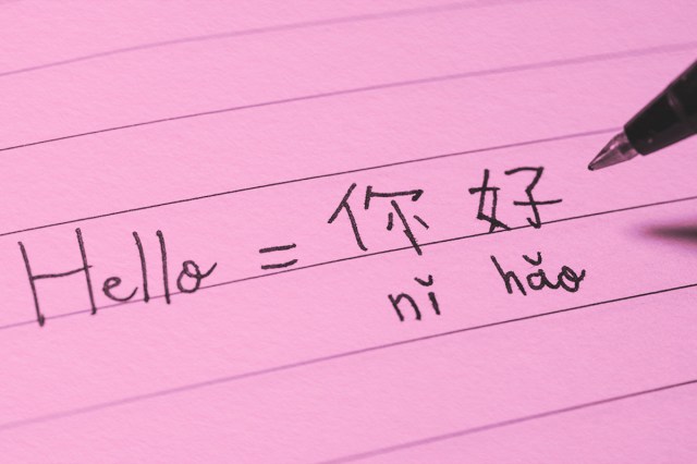 Writing Hello word Nihao in Chinese characters