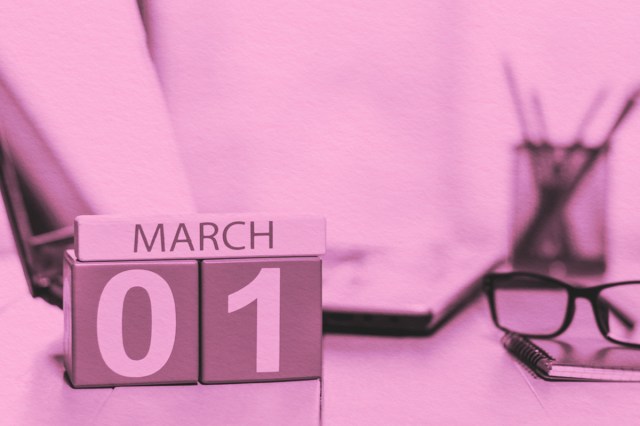 March 1st. Day 1 of month, daily calendar