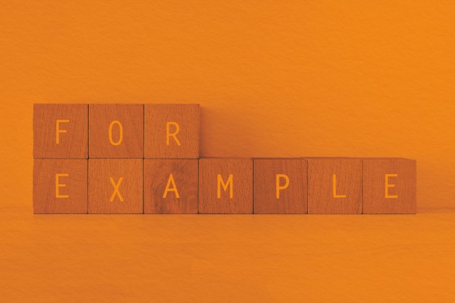 Wooden blocks with "FOR EXAMPLE" text