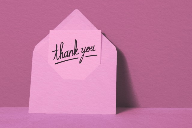 Thank You message in envelope