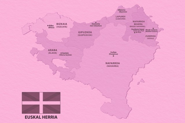 map of the french and spanish part of the basque country with flag