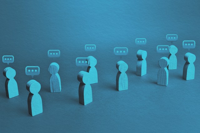 People figures with comment clouds above their heads.