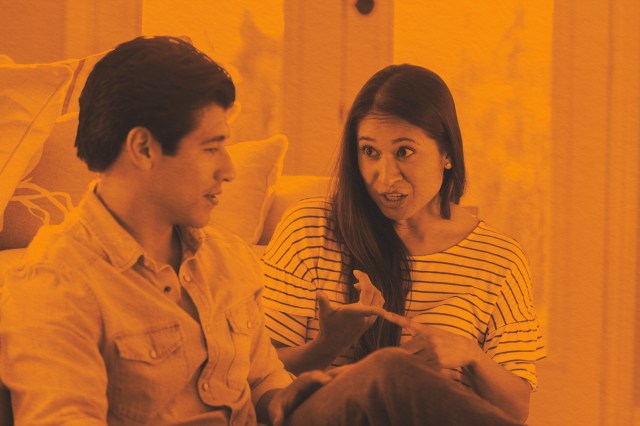 Two adults having a conversation