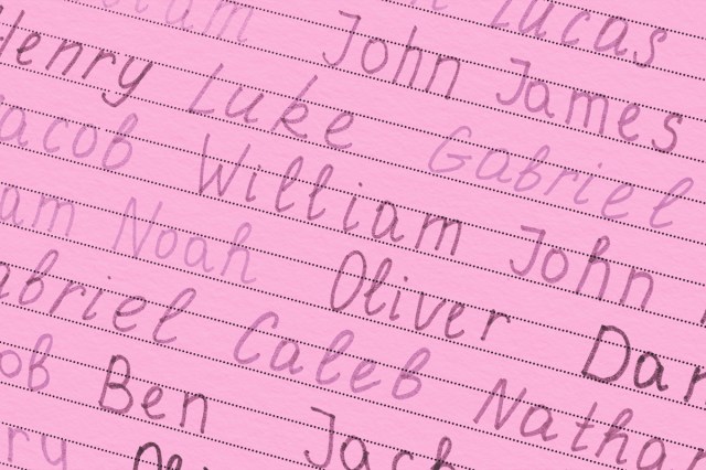 Different baby names written on paper, closeup