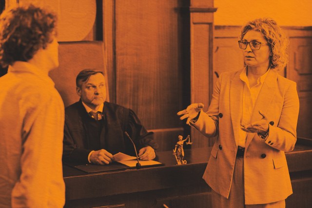 Courtroom legal case conversation
