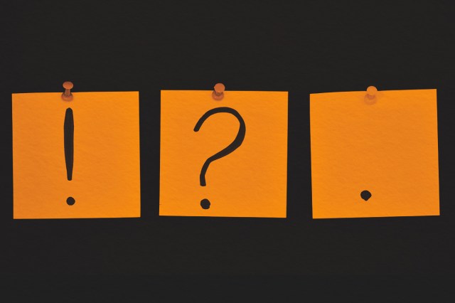 A period, question and exclamation mark post it notes